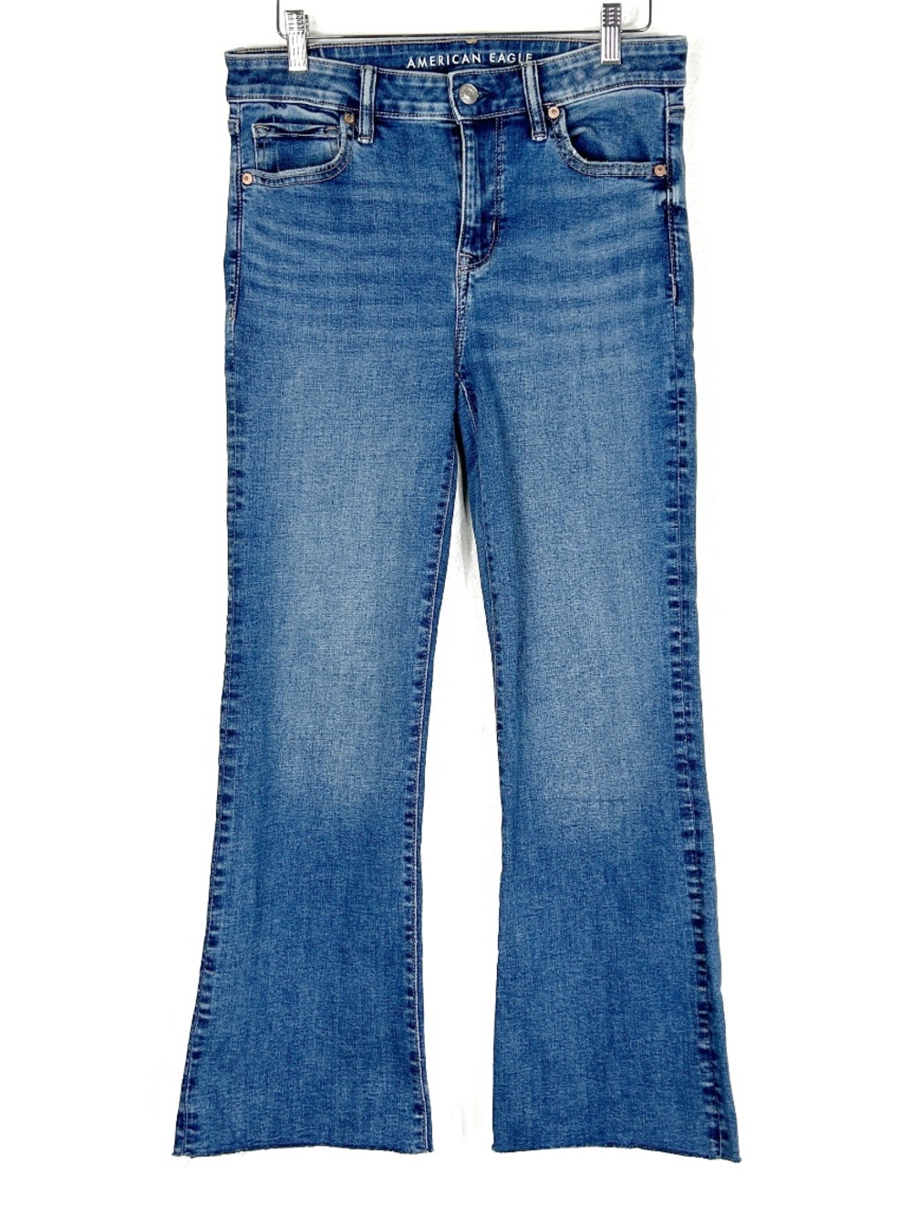 NEW AEO High Rise Kick Boot Crop raw hem denim stretch jeans size 2